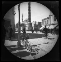 Thomas Allen on bicycle in front of the Column of Constantine (Burnt Column), Istanbul, 1891