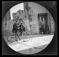 Thomas Allen and William Sachtleben with their bicycles in the portico of the Erechtheum, Athens, 1891