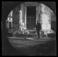 William Sachtleben with his bicycle at the Tower of the Winds, Athens, 1891