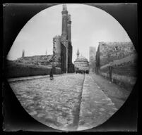 Street view with Gök Medrese on the left and Kale Camii in the distance, Sivas, Turkey, 1891