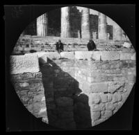 Thomas Allen and William Sachtleben gazing down the circuit wall of the Acropolis on the south side, Athens, 1891