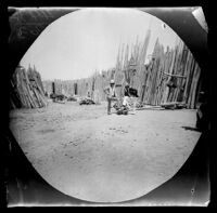 American missionary William Whipple and Thomas Allen at the outdoor wood bazaar, Tabrīz, Iran, 1891