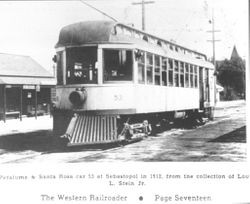 P&SR railway car No. 53 in Sebastopol, 1912