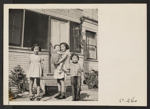 Four sisters in the Mitarai family. Their father operated an industrialized farm in Santa Clara County, prior to evacuation. Farmers
