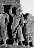 Bas-relief fragment depicting Dipankara jataka. Detail view showing Vajrapani as Heracles
