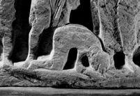 Bas-relief fragment depicting Dipankara jataka. Detail showing prostrating ascetic Sumedha