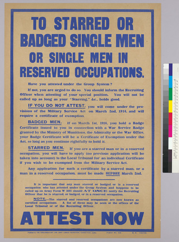 To Starred or badged single men or single men in reserved occupations...: Attest Now