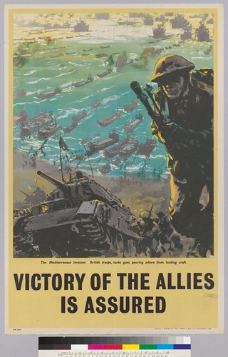 Victory of the Allies is assured: The Mediterranean invasion - with weapons from British war plants pouring ashore from all types of landing craft