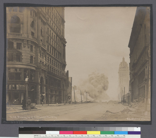 Blowing up of the Phealan [i.e. Phelan] Building. [Flood Building, left; Call Building, right distance. No. 29.]