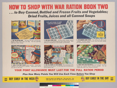 How to shop with war ration book two.. to buy canned, bottled and forzen fruits..... : PLan how many points you will use each time before you shop : Buy early in the week?