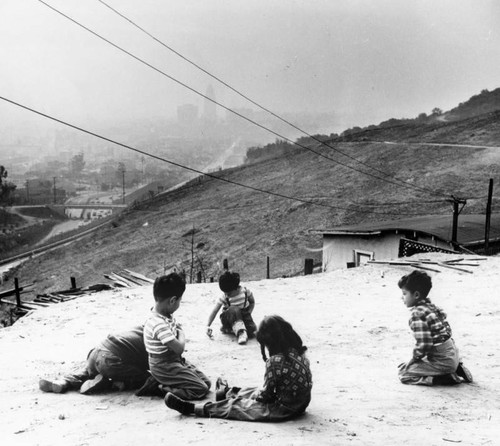 Children playing on hills, Chávez Ravine