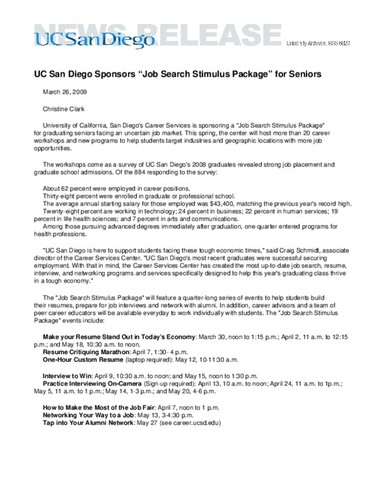 UC San Diego Sponsors “Job Search Stimulus Package” for Seniors