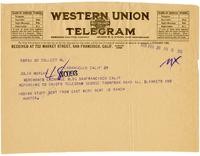 Telegram from Hunter to Julia Morgan, February 28, 1926
