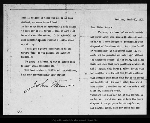 Letter from John Muir to Mary [Muir Hand], 1903 Mar 20