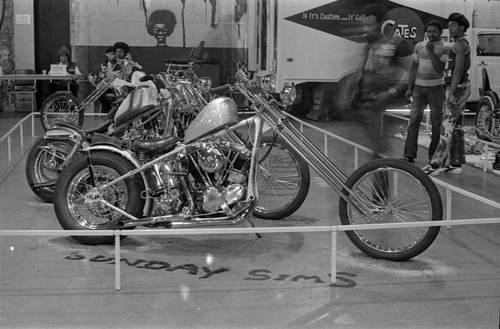 Motorcycles on display at a motorcycle show