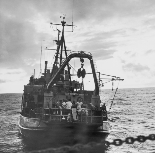 The oceanographic research vessel of the Scripps Institution of Oceanography, R/V Horizon, at sea during the Nova Expedition. 1967