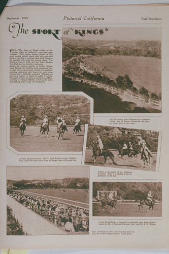 Polo at the Uplifters Club in Rustic Canyon appearing in an article for "Pictorial California Magazine."