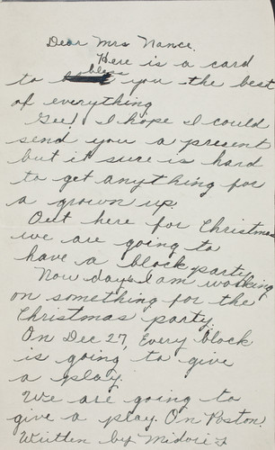 Letter from Kazue Muragishi [Murakishi] to [Afton] Nance, 1942 Dec