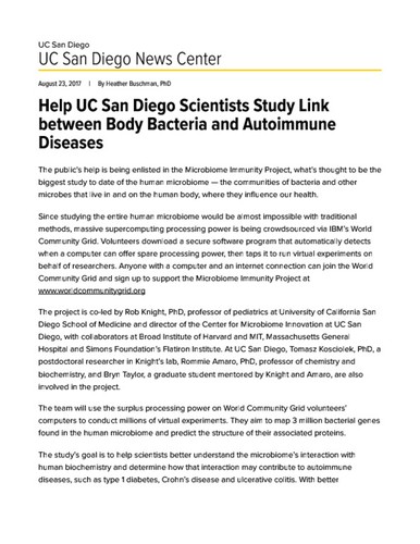 Help UC San Diego Scientists Study Link between Body Bacteria and Autoimmune Diseases