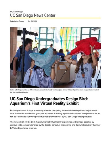 UC San Diego Undergraduates Design Birch Aquarium’s First Virtual Reality Exhibit