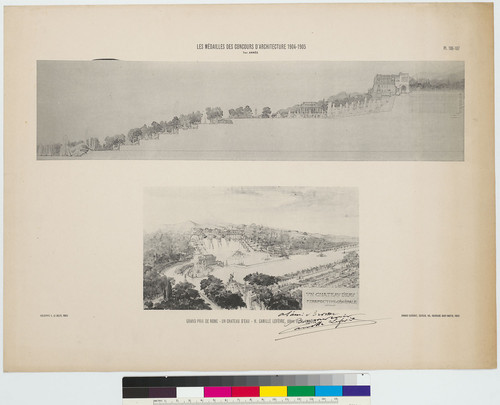 Grand Prix de Rome, Un Chateau d'Eau, M. Camille Lefevre (from Les Medailles des Concours d'Architecture, plates 186-187)