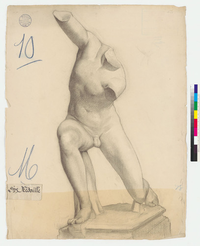 Drawing of a male nude sculpture