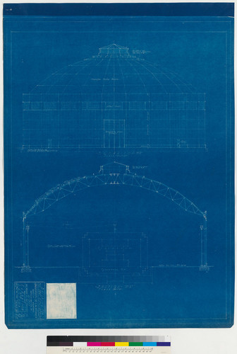 Elevation and Section, Building for the 184" Cyclotron, Sheet No. 3 (blueprint)