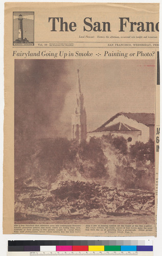 "Fairyland Going Up in Smoke," San Francisco News clipping regarding the burning of Golden Gate International Exposition