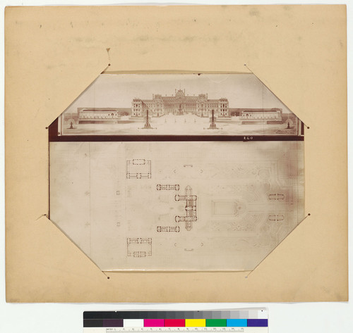 Architectural drawing with floorplan and elevation