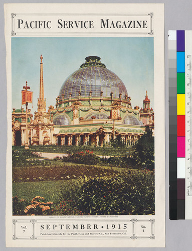 Pacific Service Magazine cover with photograph of Palace of Horticulture at the Panama-Pacific International Exhibition