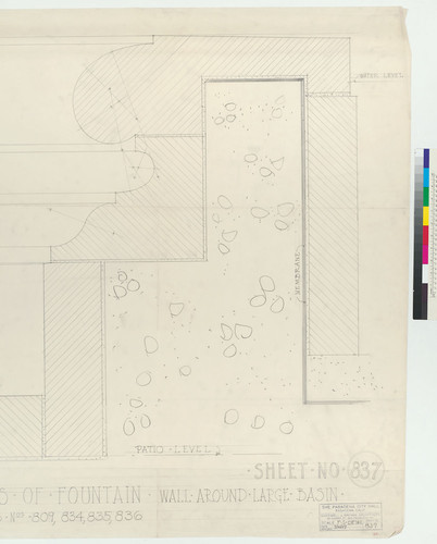 Architectural drawing of wall around basin of fountain, Pasadena City Hall, right side of sheet no. 837