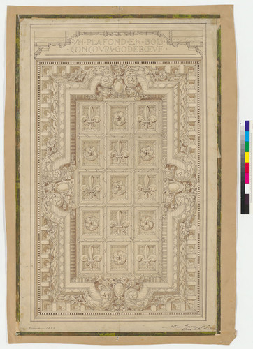 Rendered drawing of a carved ceiling, signed by Arthur Brown, Jr