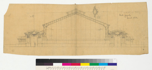 Horticulture Building back façade, final study. Palace of Horticulture, Panama-Pacific International Exhibition