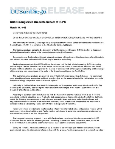 UCSD inaugurates Graduate School of IR/PS