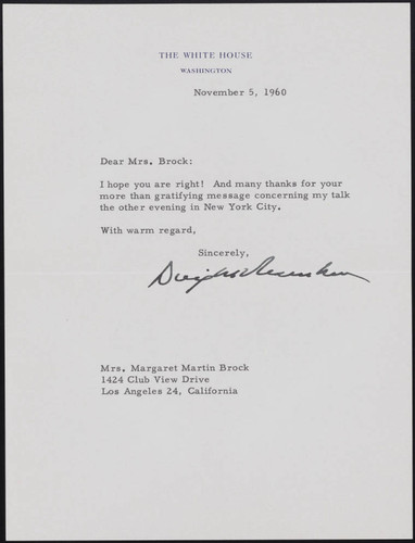 1960 November 5- Dwight Eisenhower to Margaret Brock