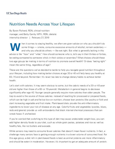Nutrition Needs Across Your Lifespan