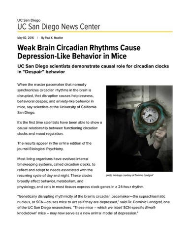 Weak Brain Circadian Rhythms Cause Depression-Like Behavior in Mice