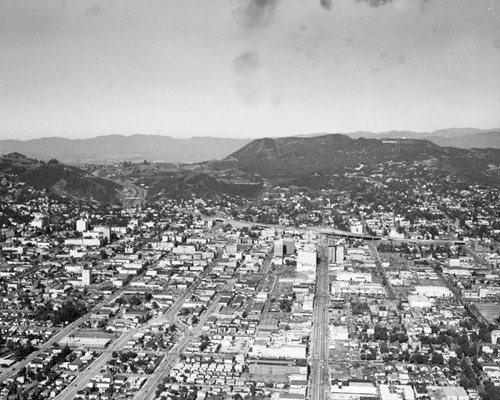 Hollywood, looking northwest toward 101 Freeway, view of Vine