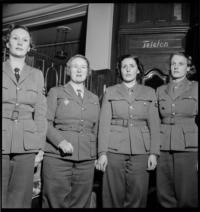French Ambulance Drivers [Women in uniform, left to right: Simone Horlin, Gisele de Dilsbach, Henriette Mendelsohn, Rhea Wickman, from Paris]