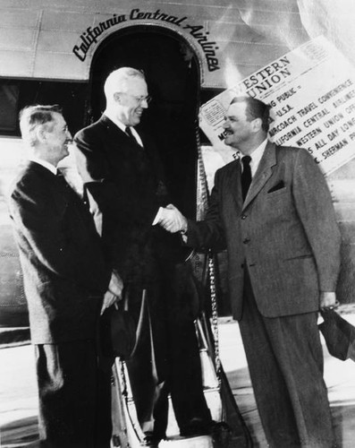 Earl Warren and C. C. Sherman at Lockheed Air Terminal