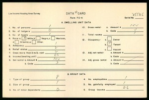 WPA Low income housing area survey data card 106, serial 25546