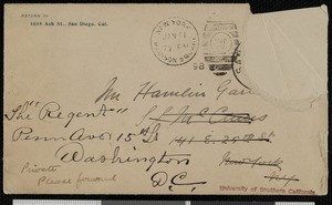 Ulysses Simpson Grant Jr., envelope, 1898-01-11, to Hamlin Garland