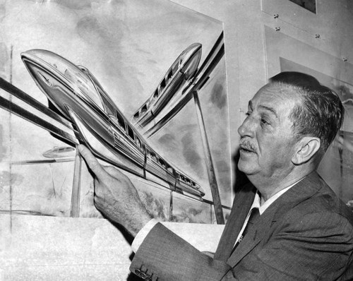 Walt Disney shows sketch of monorail