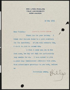 William Lyon Phelps, letter, 1931-05-12, to Hamlin Garland