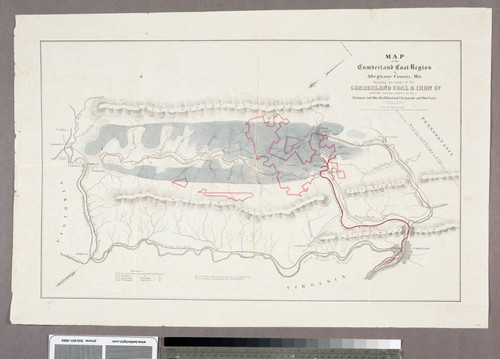 Map of the Cumberland Coal Region in Alleghany County, Md showing the lands of the Cumberland Coal & Iron Co. with the various outlets to the Baltimore and Ohio Rail Road and Chesapeake and Ohio Canal