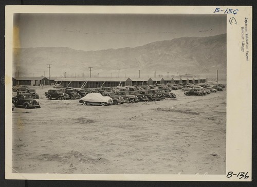 Manzanar, Calif.--Evacuees of Japanese ancestry are not permitted to use their automobiles at War Relocation Authority centers so those brought to this Center have been impounded for the duration. Photographer: Albers, Clem Manzanar, California