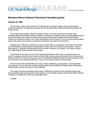 Woodrow Wilson National Fellowship Foundation grants