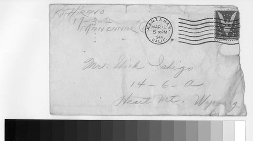 Letter, 1944 March 12, Manzanar, Calif. to Mr. Shick Ishigo