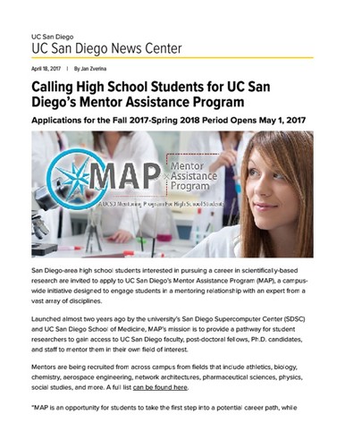 Calling High School Students for UC San Diego’s Mentor Assistance Program