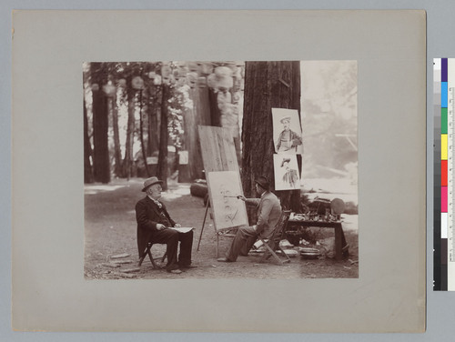 Man painting portrait, Bohemian Grove. [photographic print]